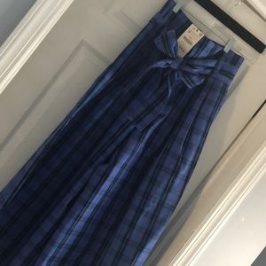 Zara plaid wide legged pleated pants w/belt sash